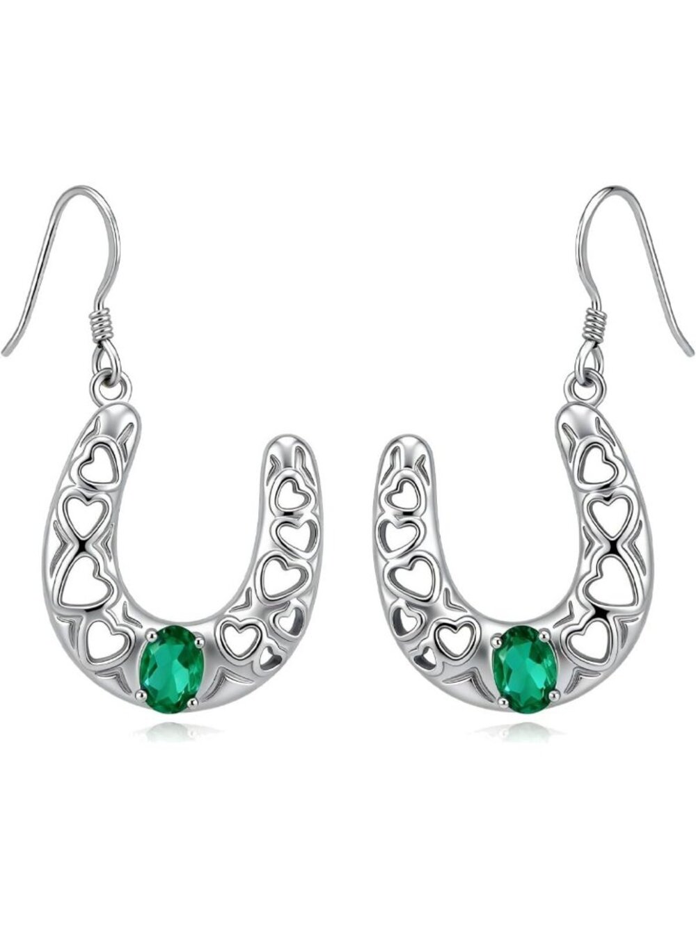 Sterling Silver Birthstone Horseshoe Earrings | Gemstone Heart Hook Jewelry for